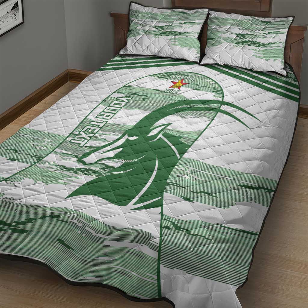 Zimbabwe Rugby Custom Quilt Bed Set Come On Sables White Version - Wonder Print Shop