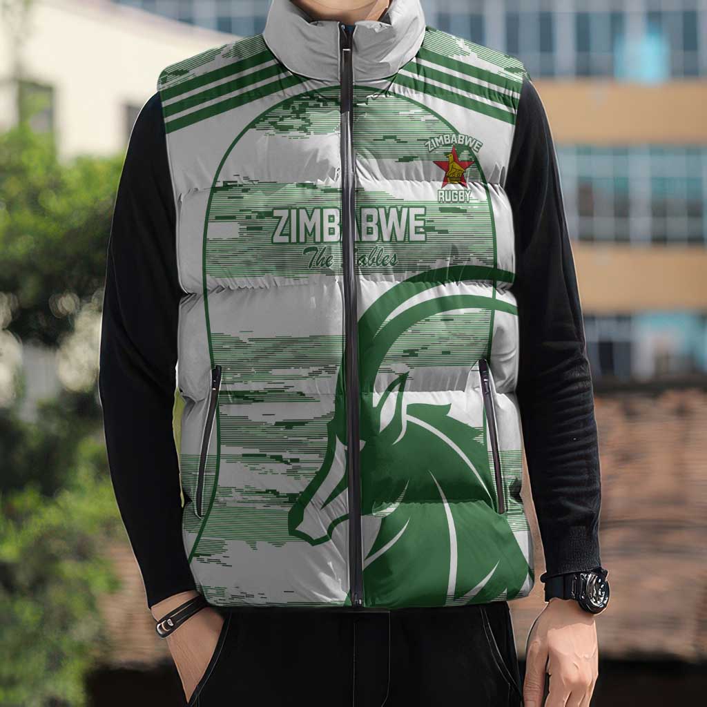 Zimbabwe Rugby Custom Sleeveless Puffer Jacket Come On Sables White Version - Wonder Print Shop