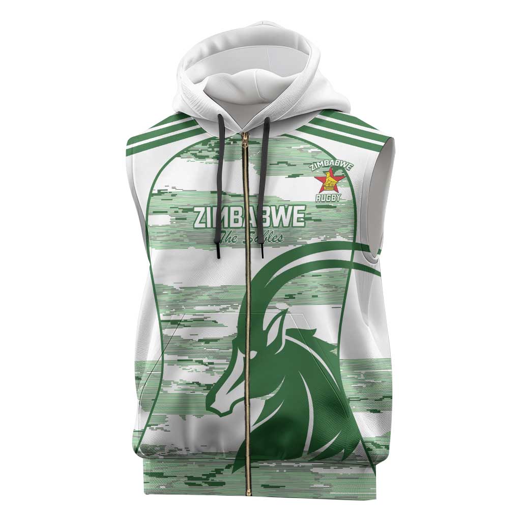 Zimbabwe Rugby Custom Sleeveless Zip Hoodie Come On Sables White Version - Wonder Print Shop