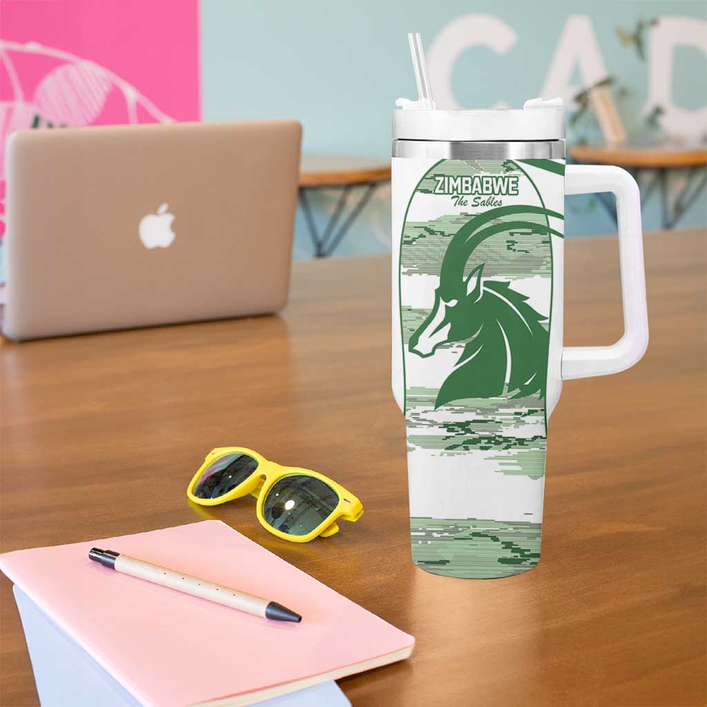Zimbabwe Rugby Custom Tumbler With Handle Come On Sables White Version - Wonder Print Shop