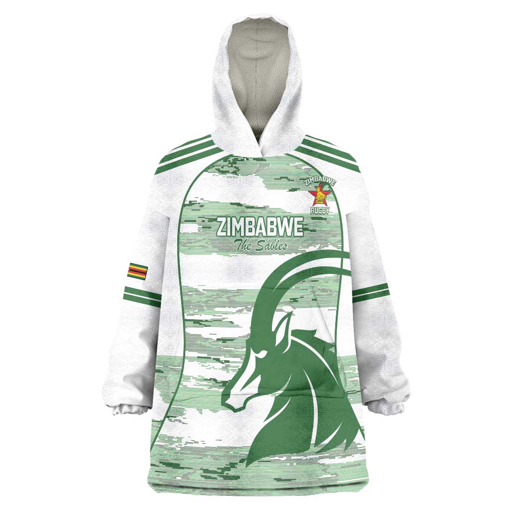 Zimbabwe Rugby Custom Wearable Blanket Hoodie Come On Sables White Version - Wonder Print Shop