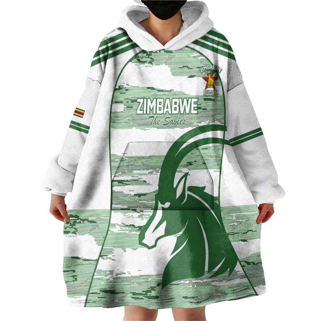 Zimbabwe Rugby Custom Wearable Blanket Hoodie Come On Sables White Version - Wonder Print Shop