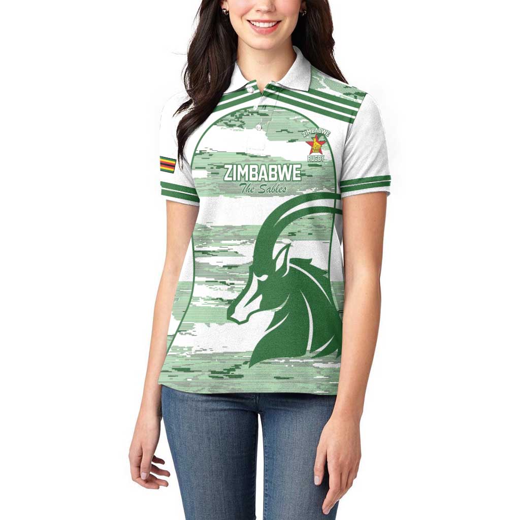 Zimbabwe Rugby Custom Women Polo Shirt Come On Sables White Version - Wonder Print Shop