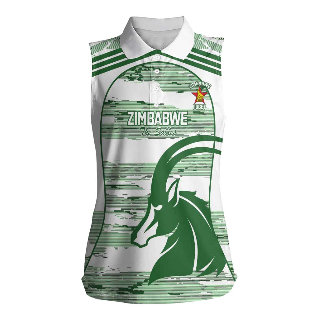 Zimbabwe Rugby Custom Women Sleeveless Polo Shirt Come On Sables White Version - Wonder Print Shop