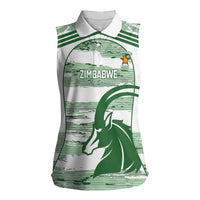 Zimbabwe Rugby Custom Women Sleeveless Polo Shirt Come On Sables White Version - Wonder Print Shop