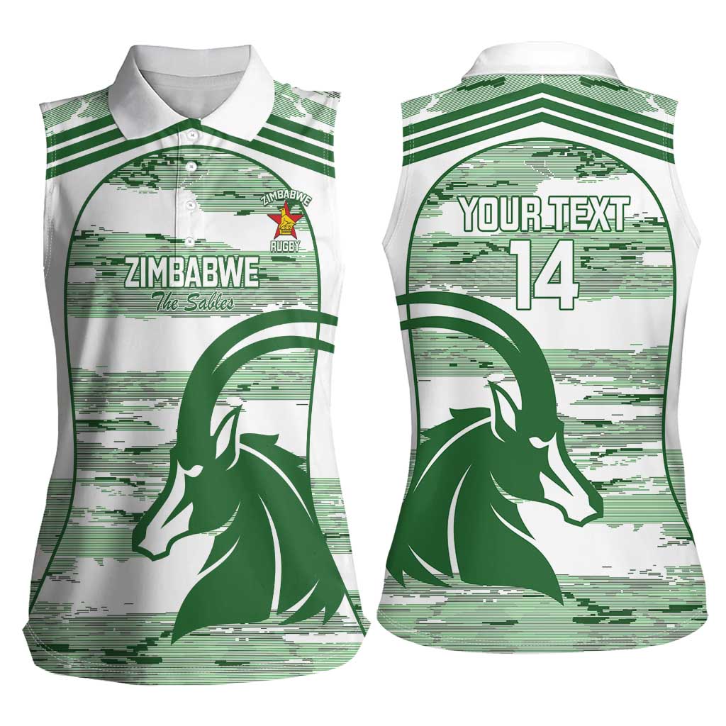 Zimbabwe Rugby Custom Women Sleeveless Polo Shirt Come On Sables White Version - Wonder Print Shop