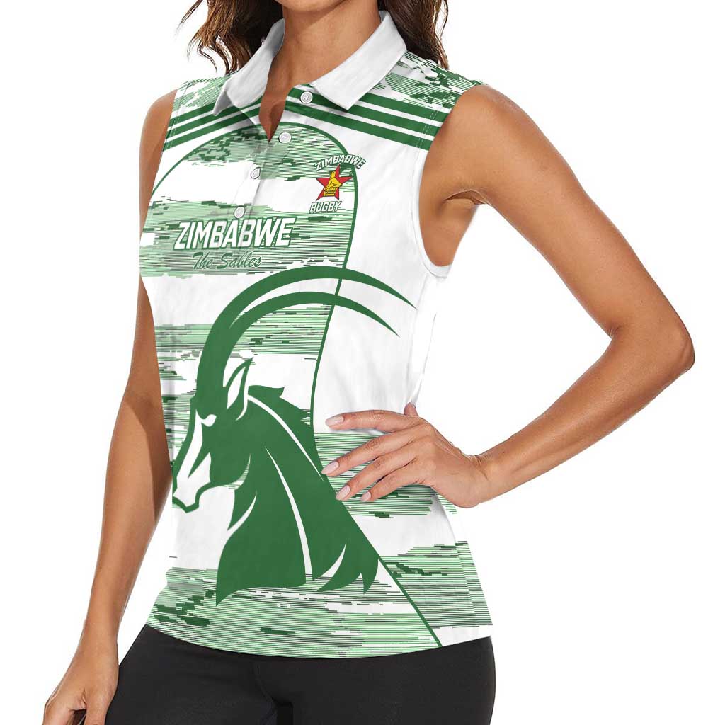 Zimbabwe Rugby Custom Women Sleeveless Polo Shirt Come On Sables White Version - Wonder Print Shop
