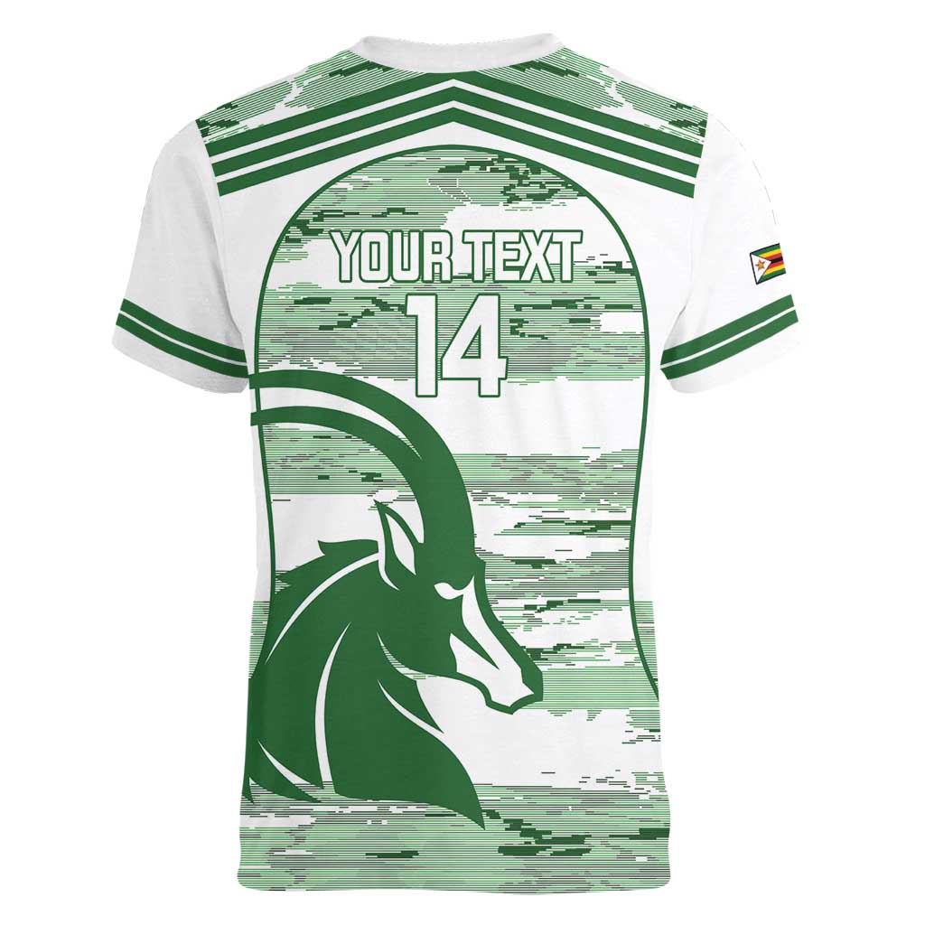 Zimbabwe Rugby Custom Women V-Neck T-Shirt Come On Sables White Version - Wonder Print Shop