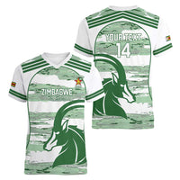 Zimbabwe Rugby Custom Women V-Neck T-Shirt Come On Sables White Version - Wonder Print Shop