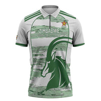 Zimbabwe Rugby Custom Zipper Polo Shirt Come On Sables White Version - Wonder Print Shop