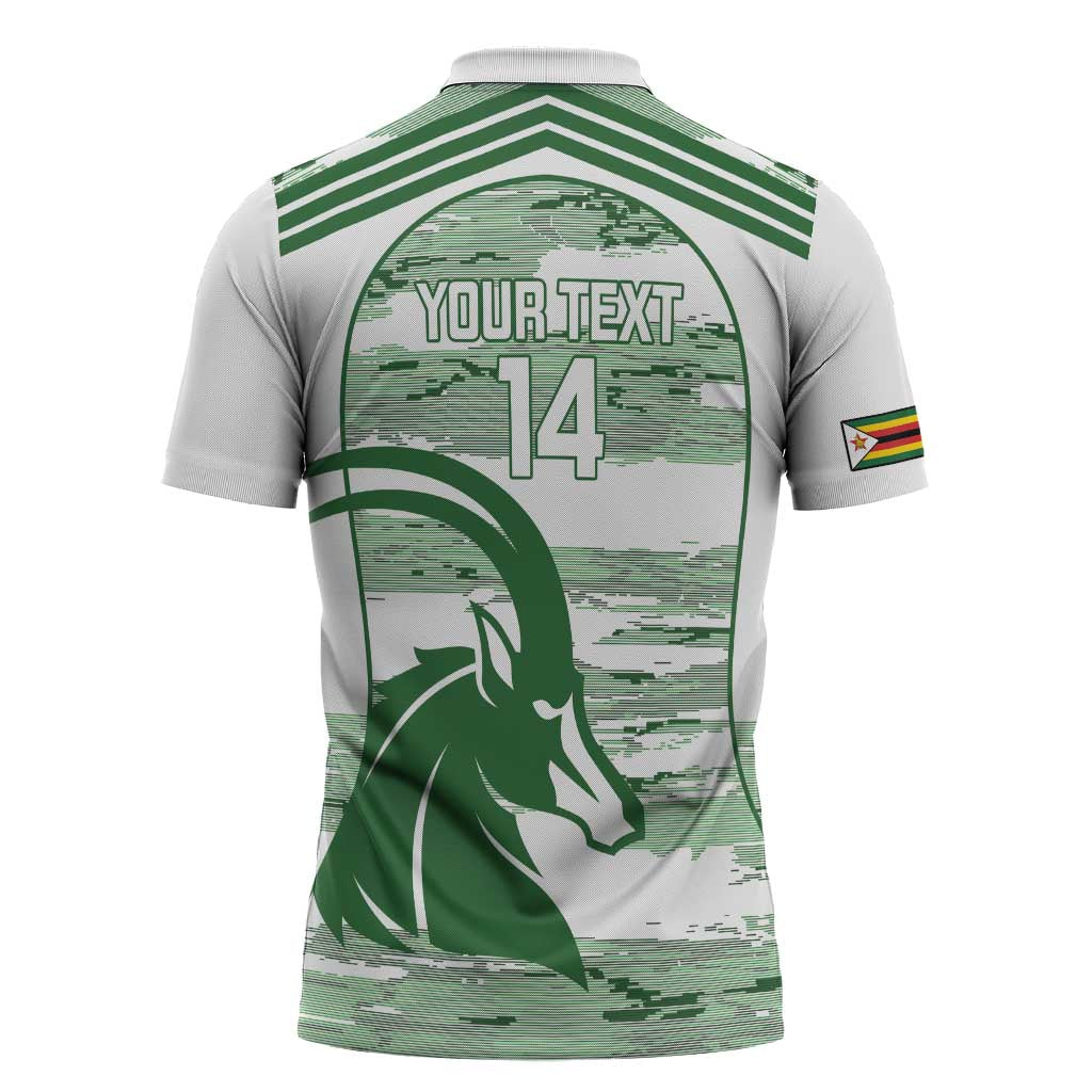 Zimbabwe Rugby Custom Zipper Polo Shirt Come On Sables White Version - Wonder Print Shop