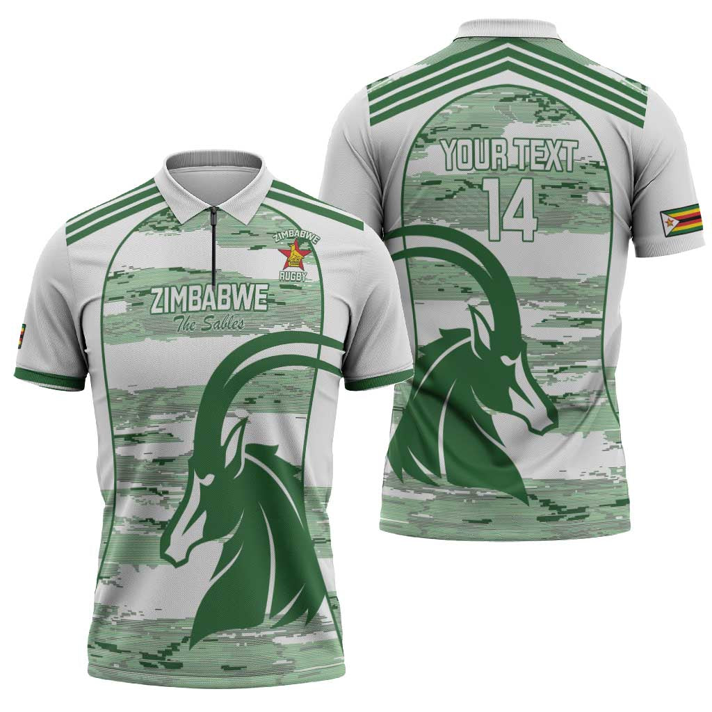 Zimbabwe Rugby Custom Zipper Polo Shirt Come On Sables White Version - Wonder Print Shop