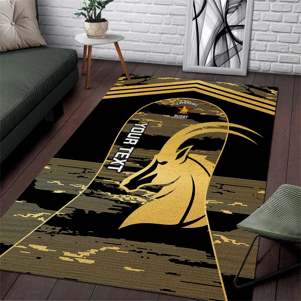 Zimbabwe Rugby Custom Area Rug Come On Sables Gold Black Version - Wonder Print Shop
