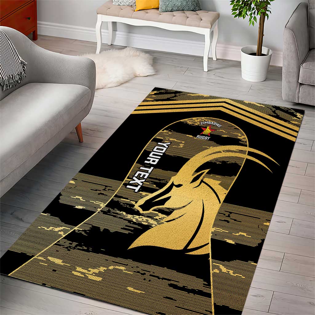 Zimbabwe Rugby Custom Area Rug Come On Sables Gold Black Version - Wonder Print Shop