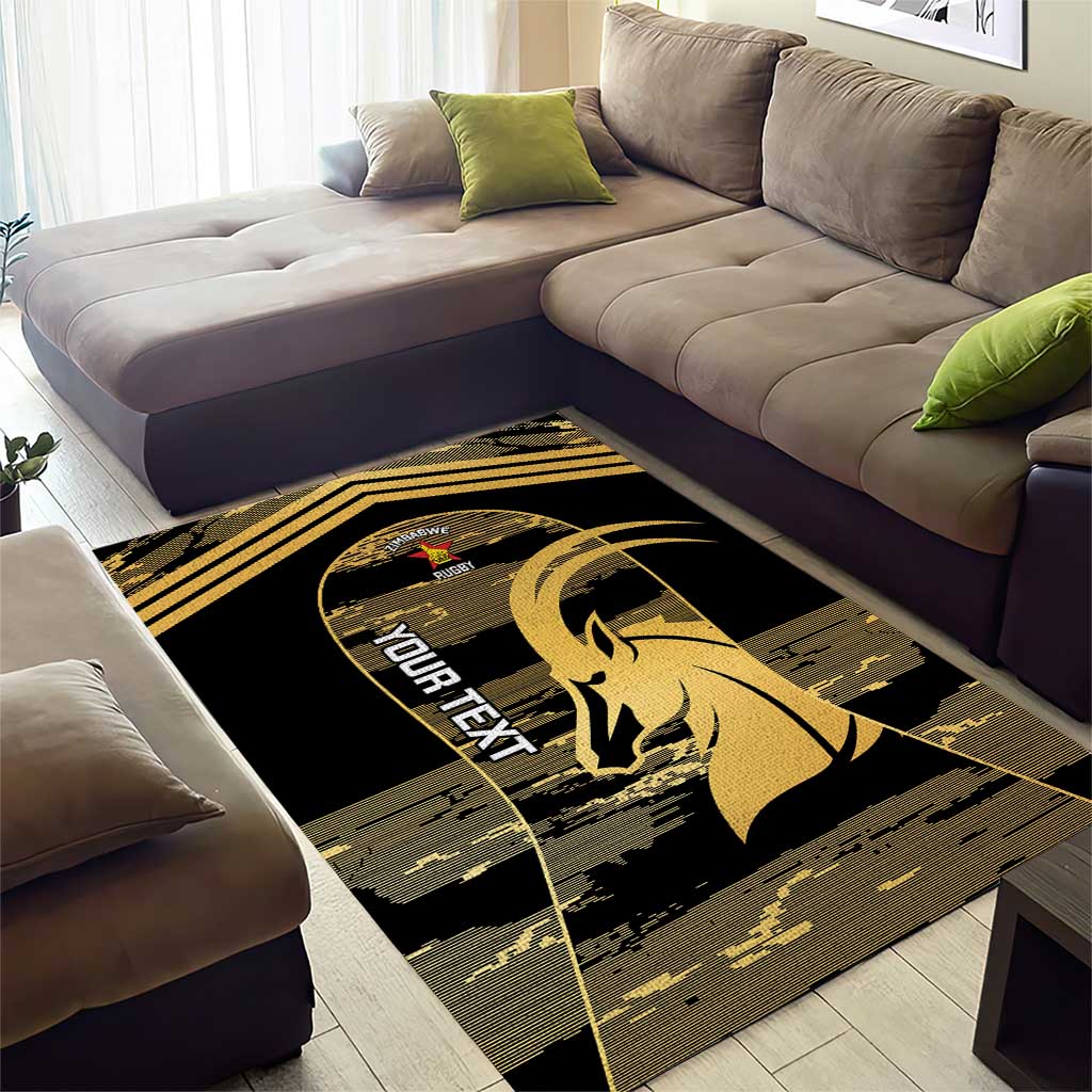 Zimbabwe Rugby Custom Area Rug Come On Sables Gold Black Version - Wonder Print Shop