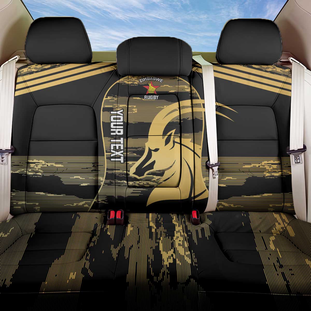 Zimbabwe Rugby Custom Back Car Seat Cover Come On Sables Gold Black Version - Wonder Print Shop