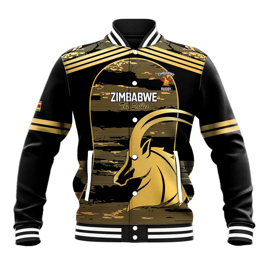 Zimbabwe Rugby Custom Baseball Jacket Come On Sables Gold Black Version - Wonder Print Shop