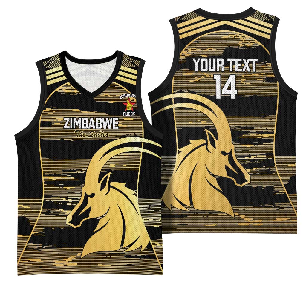 Zimbabwe Rugby Custom Basketball Jersey Come On Sables Gold Black Version - Wonder Print Shop