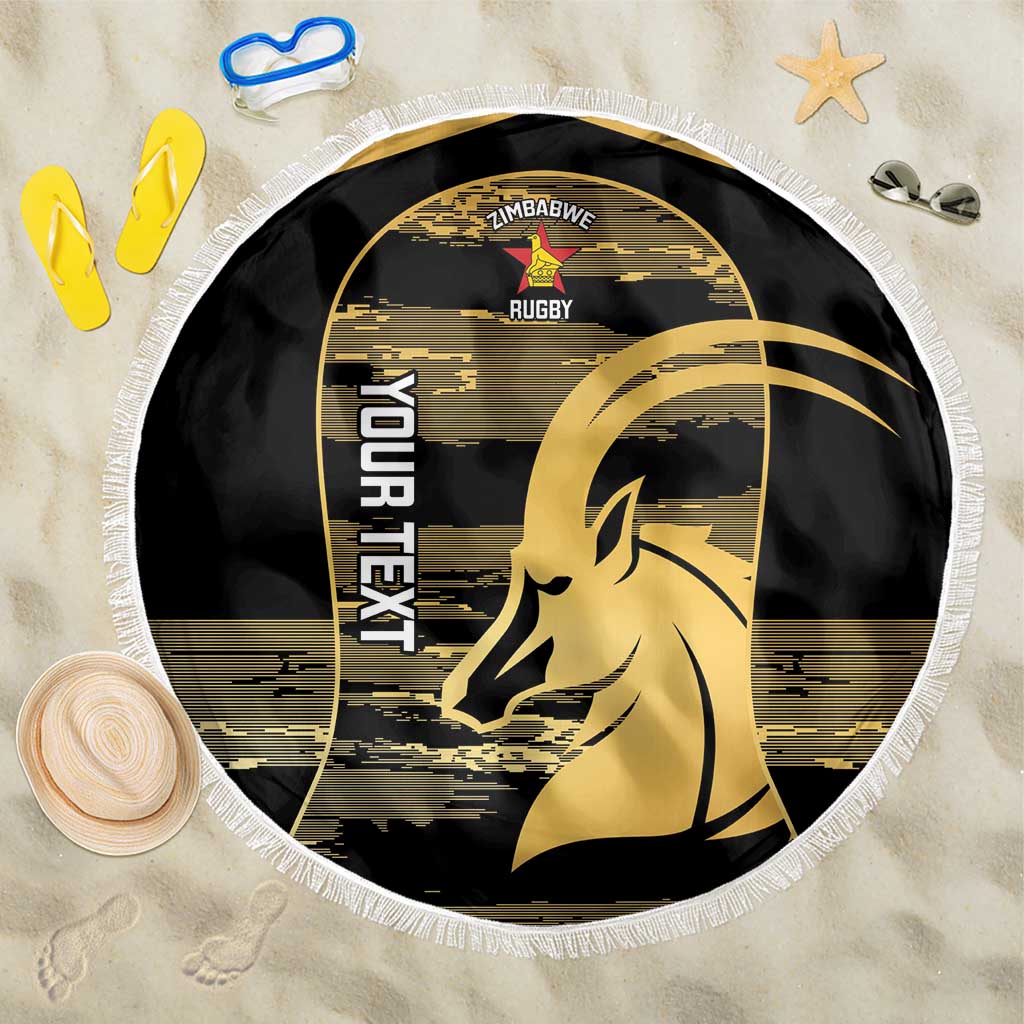 Zimbabwe Rugby Custom Beach Blanket Come On Sables Gold Black Version - Wonder Print Shop