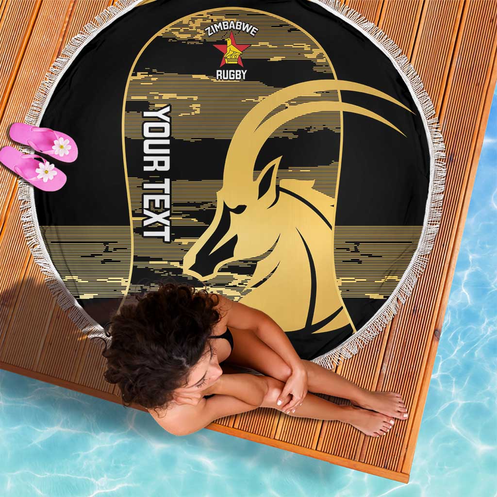 Zimbabwe Rugby Custom Beach Blanket Come On Sables Gold Black Version - Wonder Print Shop