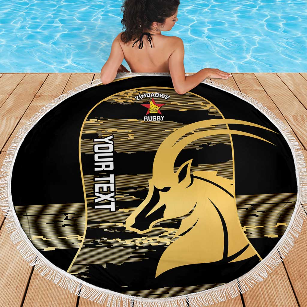 Zimbabwe Rugby Custom Beach Blanket Come On Sables Gold Black Version - Wonder Print Shop
