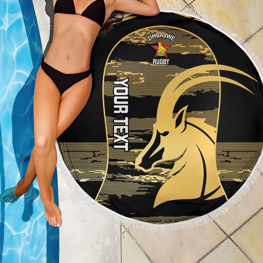 Zimbabwe Rugby Custom Beach Blanket Come On Sables Gold Black Version - Wonder Print Shop