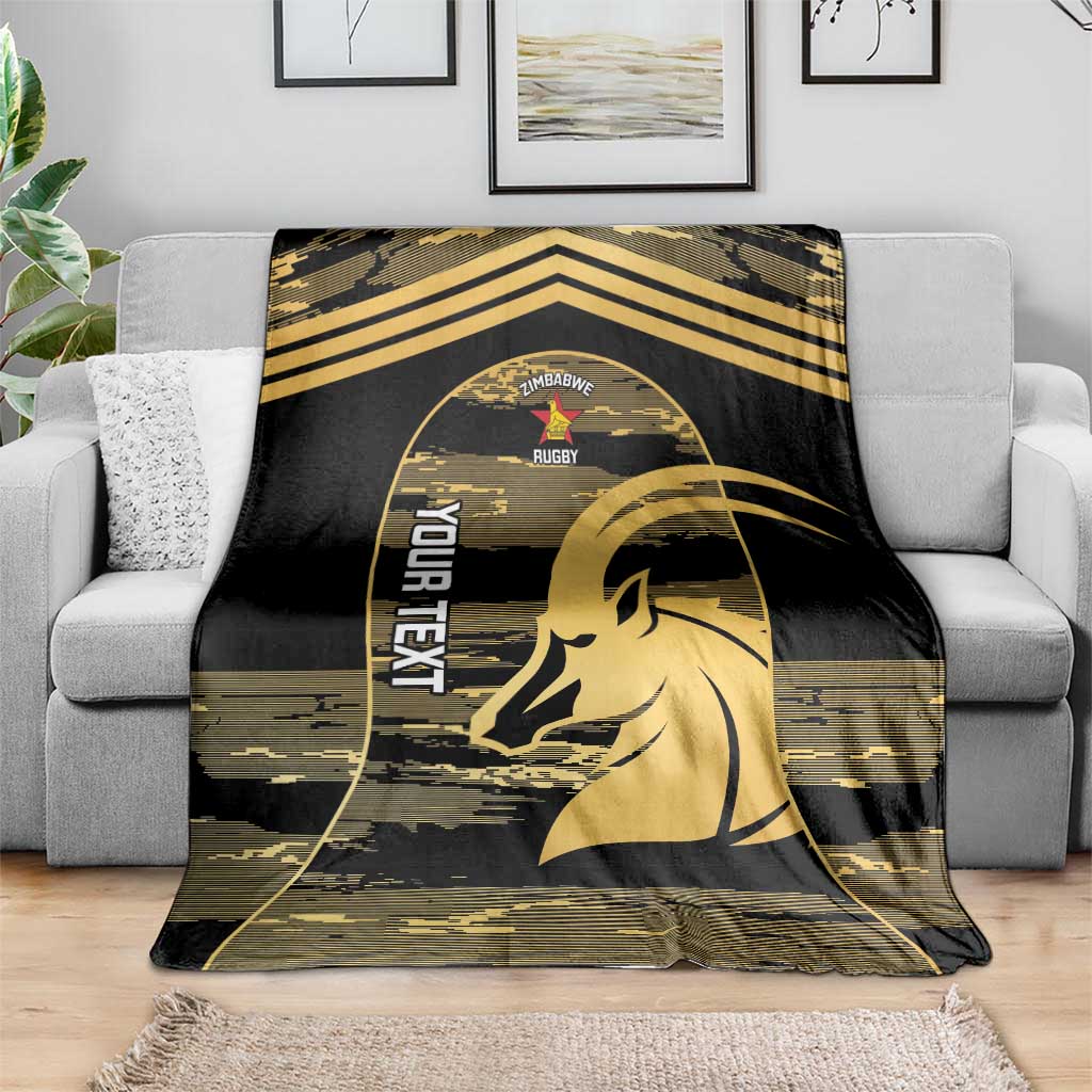 Zimbabwe Rugby Custom Blanket Come On Sables Gold Black Version - Wonder Print Shop
