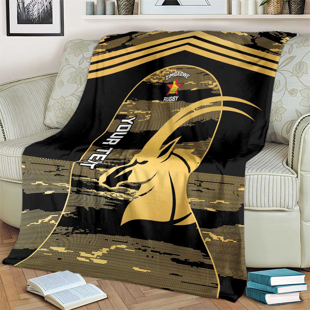 Zimbabwe Rugby Custom Blanket Come On Sables Gold Black Version - Wonder Print Shop