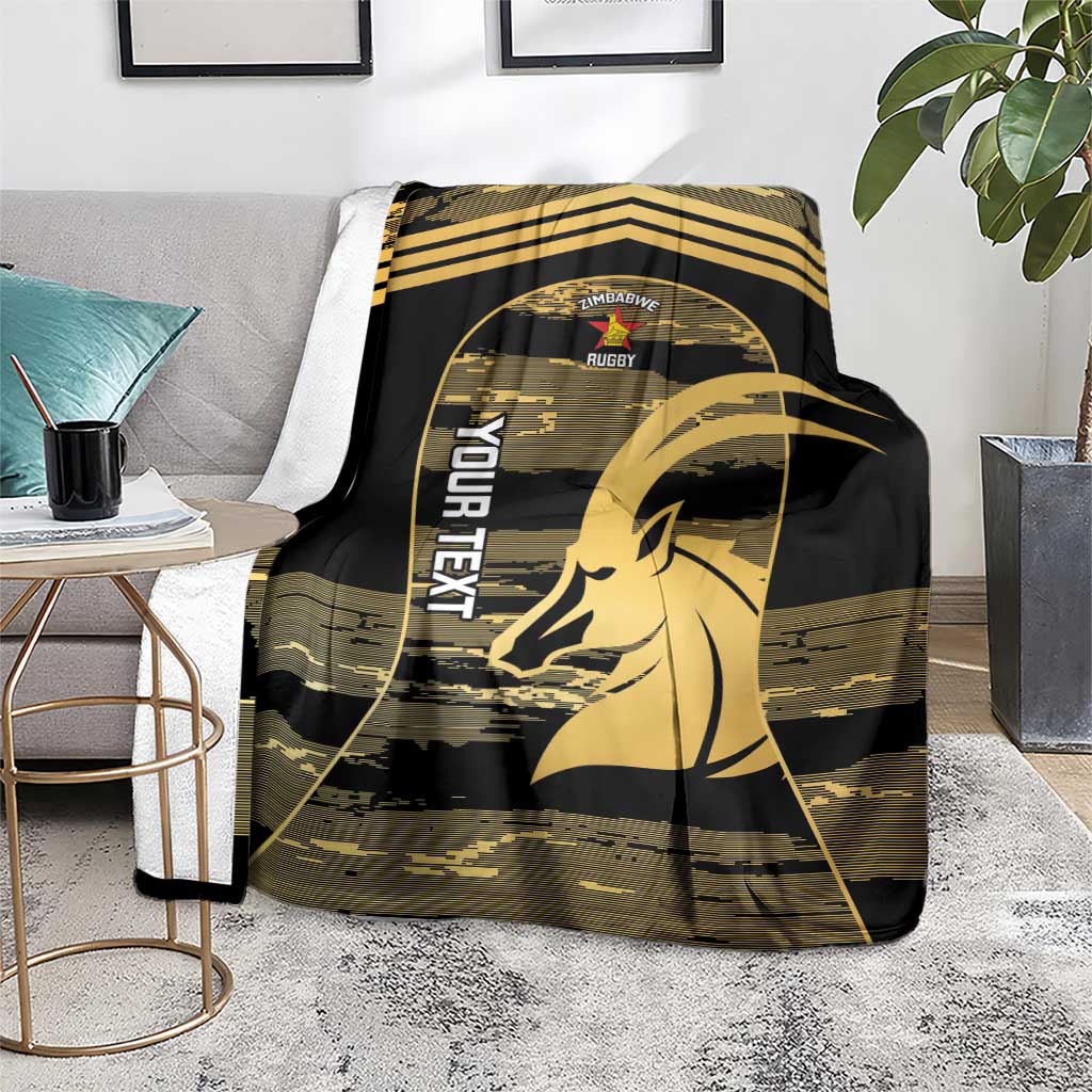 Zimbabwe Rugby Custom Blanket Come On Sables Gold Black Version - Wonder Print Shop