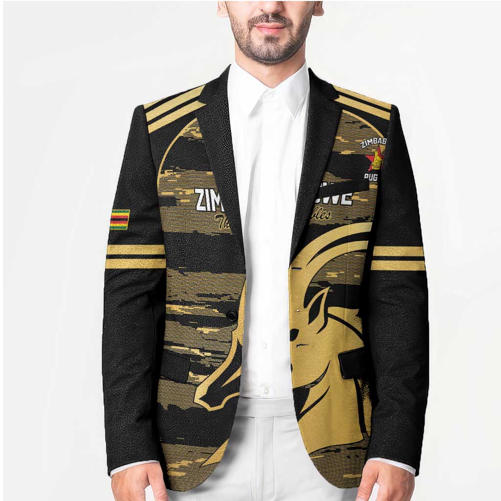 Zimbabwe Rugby Custom Blazer Come On Sables Gold Black Version - Wonder Print Shop