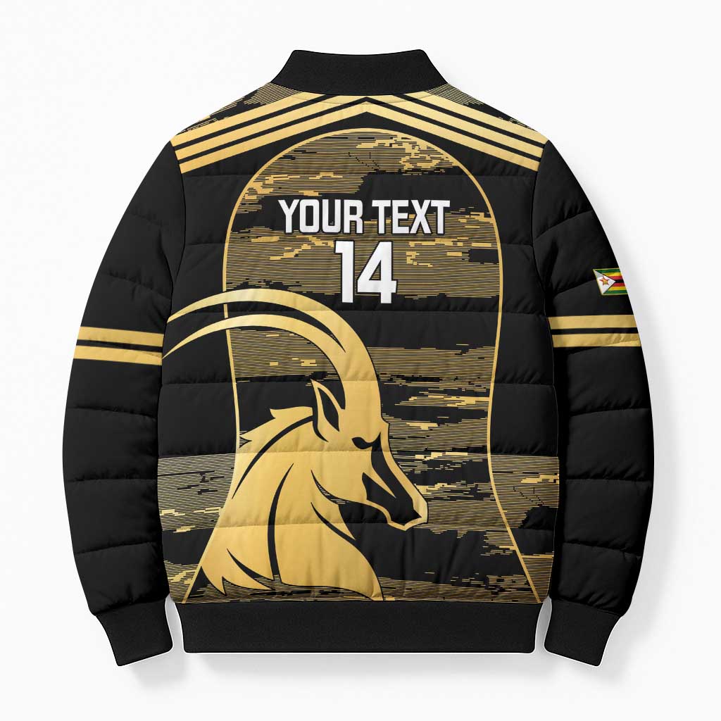Zimbabwe Rugby Custom Bomber Puffer Jacket Come On Sables Gold Black Version - Wonder Print Shop
