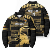 Zimbabwe Rugby Custom Bomber Puffer Jacket Come On Sables Gold Black Version - Wonder Print Shop