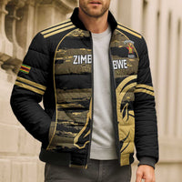Zimbabwe Rugby Custom Bomber Puffer Jacket Come On Sables Gold Black Version - Wonder Print Shop