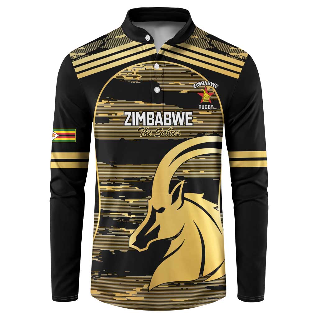 Zimbabwe Rugby Custom Button Sweatshirt Come On Sables Gold Black Version - Wonder Print Shop
