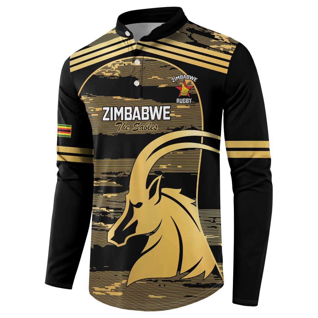 Zimbabwe Rugby Custom Button Sweatshirt Come On Sables Gold Black Version - Wonder Print Shop