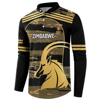 Zimbabwe Rugby Custom Button Sweatshirt Come On Sables Gold Black Version - Wonder Print Shop