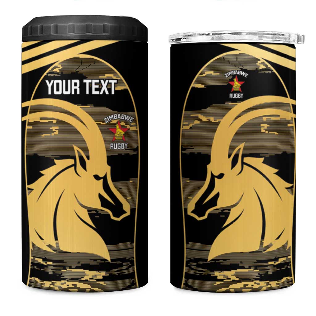Zimbabwe Rugby Custom 4 in 1 Can Cooler Tumbler Come On Sables Gold Black Version - Wonder Print Shop