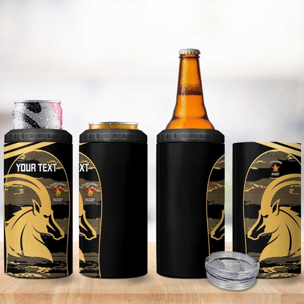 Zimbabwe Rugby Custom 4 in 1 Can Cooler Tumbler Come On Sables Gold Black Version - Wonder Print Shop