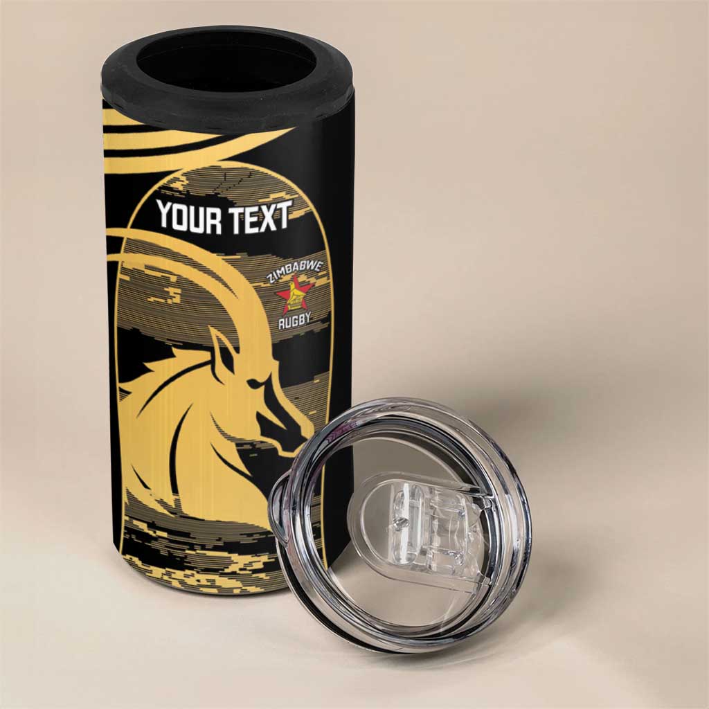Zimbabwe Rugby Custom 4 in 1 Can Cooler Tumbler Come On Sables Gold Black Version - Wonder Print Shop