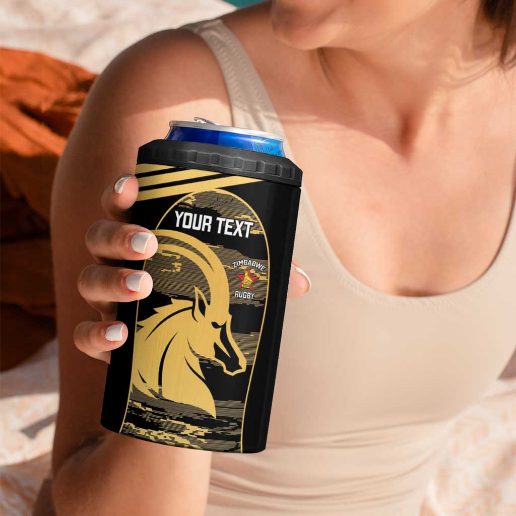 Zimbabwe Rugby Custom 4 in 1 Can Cooler Tumbler Come On Sables Gold Black Version - Wonder Print Shop