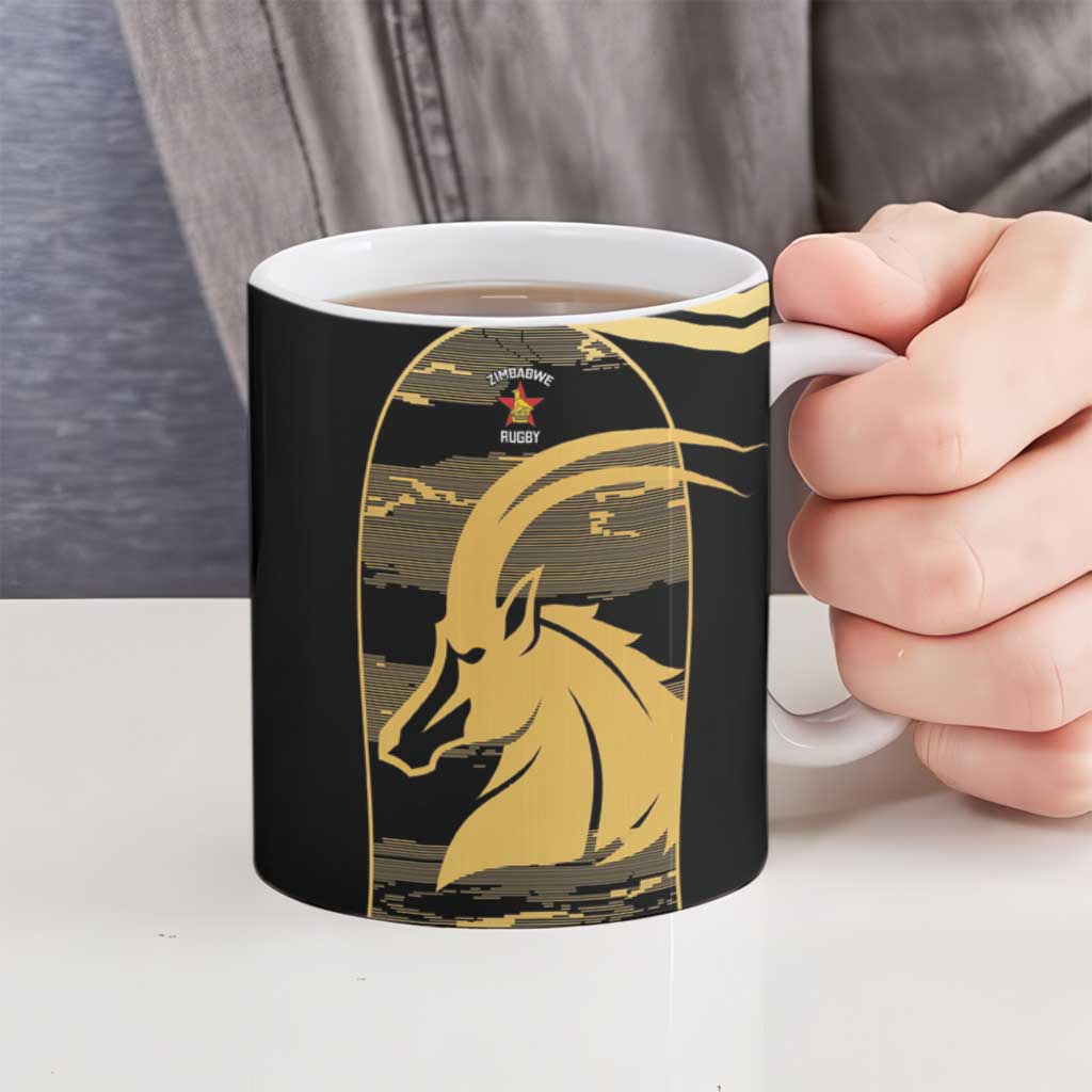 Zimbabwe Rugby Custom Ceramic Mug Come On Sables Gold Black Version - Wonder Print Shop