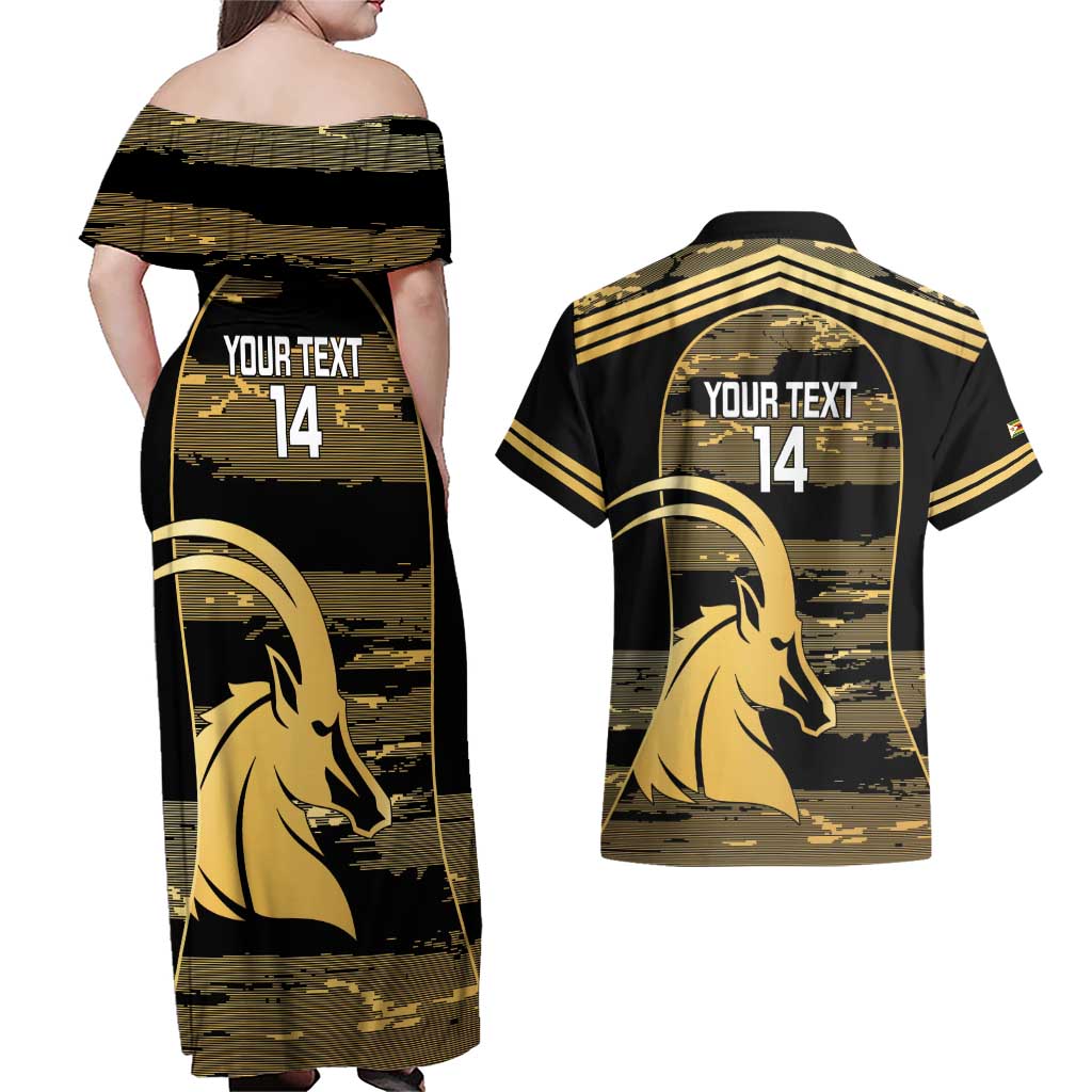 Zimbabwe Rugby Custom Couples Matching Off Shoulder Maxi Dress and Hawaiian Shirt Come On Sables Gold Black Version - Wonder Print Shop
