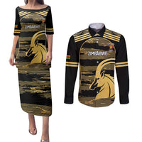 Zimbabwe Rugby Custom Couples Matching Puletasi and Long Sleeve Button Shirt Come On Sables Gold Black Version - Wonder Print Shop