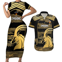 Zimbabwe Rugby Custom Couples Matching Short Sleeve Bodycon Dress and Hawaiian Shirt Come On Sables Gold Black Version - Wonder Print Shop
