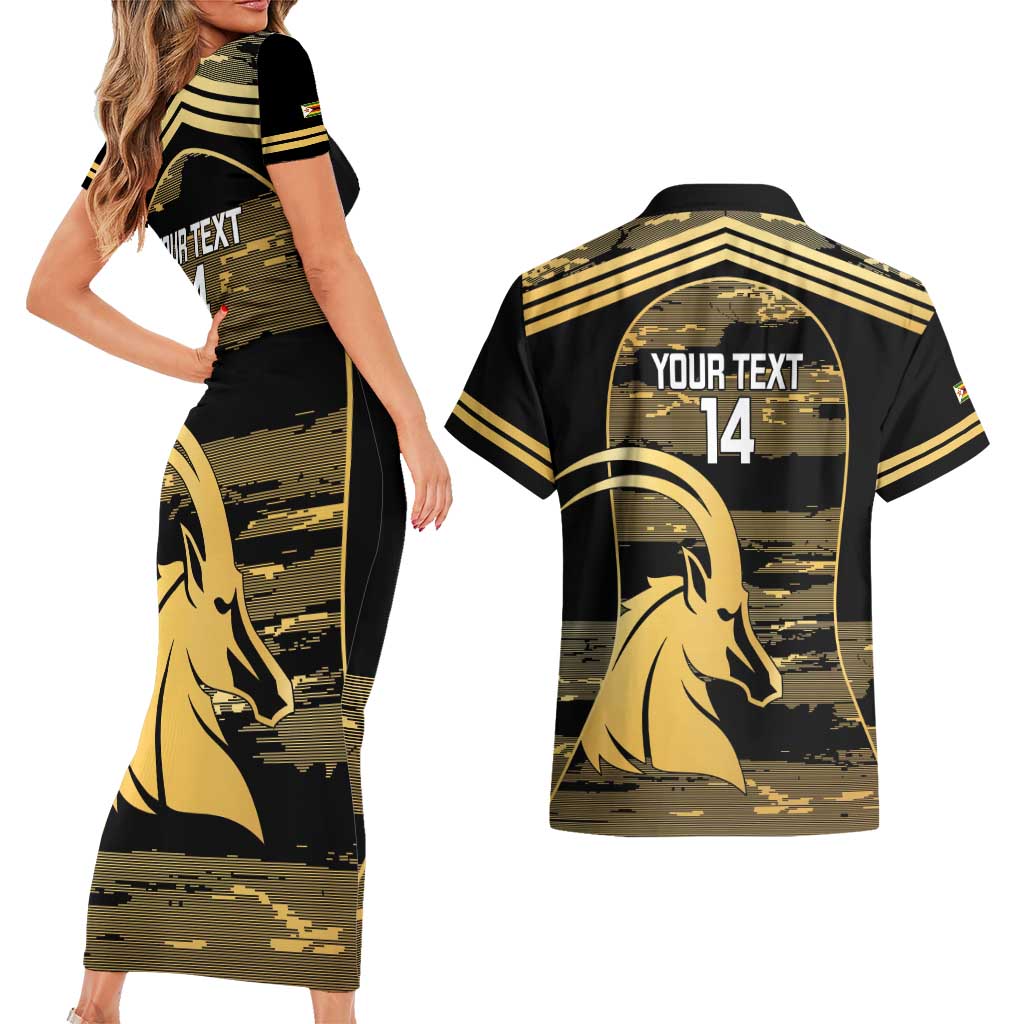 Zimbabwe Rugby Custom Couples Matching Short Sleeve Bodycon Dress and Hawaiian Shirt Come On Sables Gold Black Version - Wonder Print Shop
