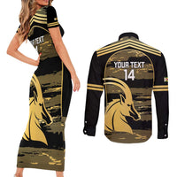 Zimbabwe Rugby Custom Couples Matching Short Sleeve Bodycon Dress and Long Sleeve Button Shirt Come On Sables Gold Black Version - Wonder Print Shop