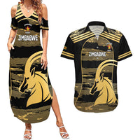 Zimbabwe Rugby Custom Couples Matching Summer Maxi Dress and Hawaiian Shirt Come On Sables Gold Black Version - Wonder Print Shop
