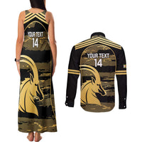Zimbabwe Rugby Custom Couples Matching Tank Maxi Dress and Long Sleeve Button Shirt Come On Sables Gold Black Version - Wonder Print Shop