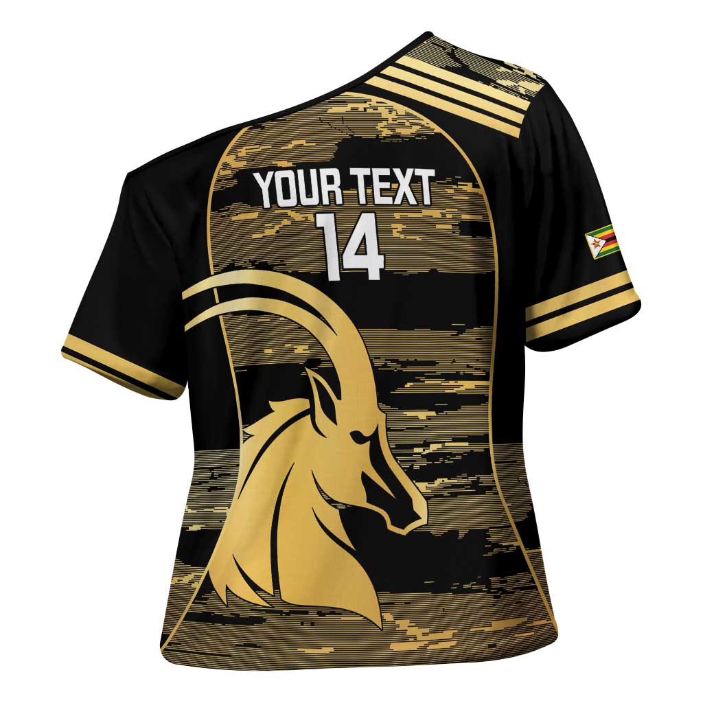 Zimbabwe Rugby Custom Cross Shoulder Shirt Come On Sables Gold Black Version - Wonder Print Shop