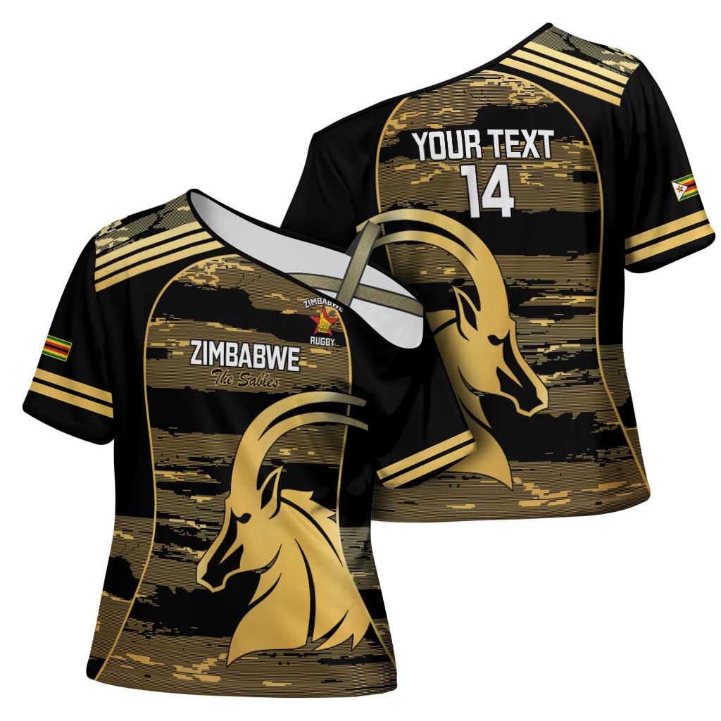 Zimbabwe Rugby Custom Cross Shoulder Shirt Come On Sables Gold Black Version - Wonder Print Shop